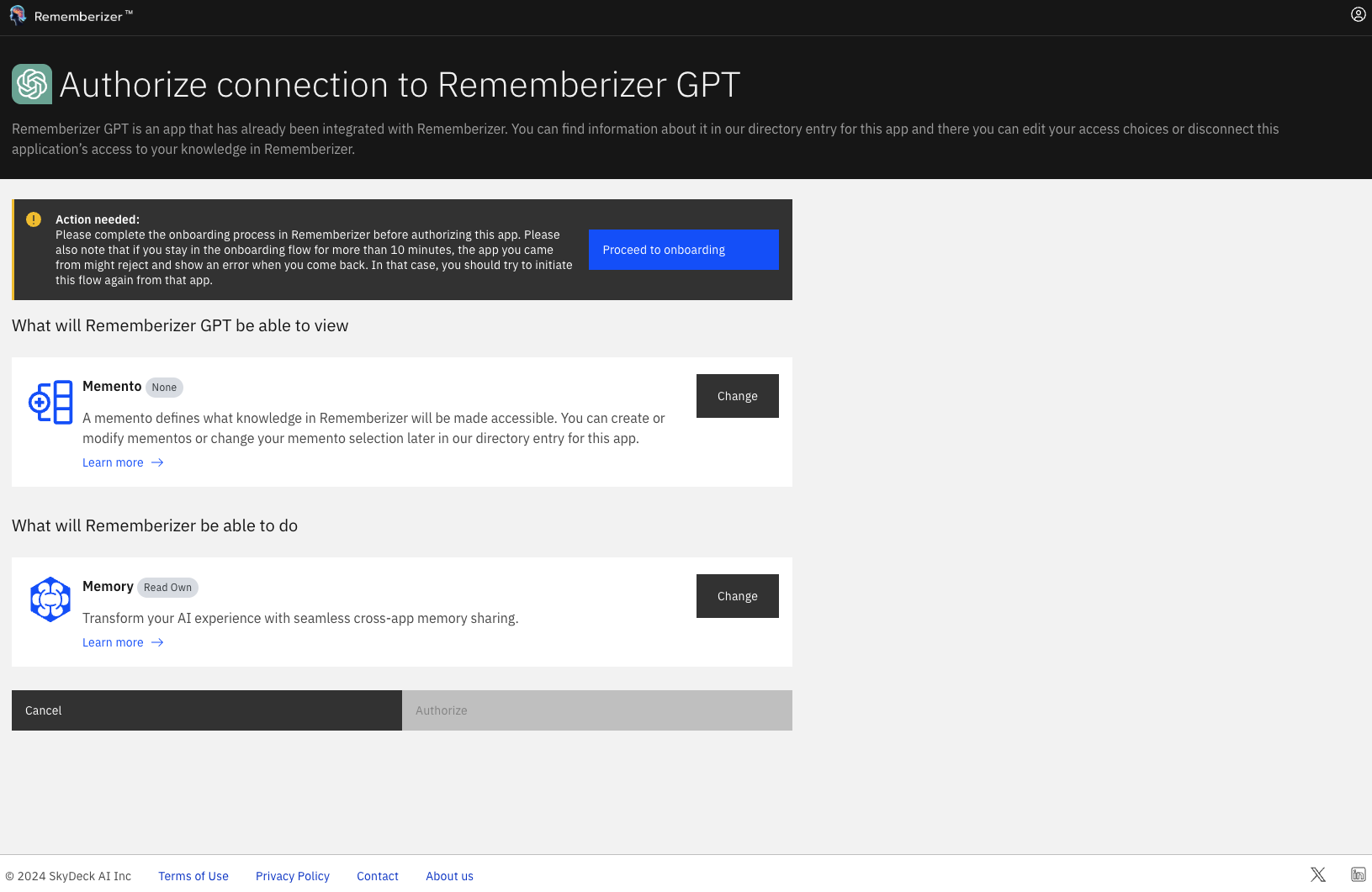 Écran d'autorisation