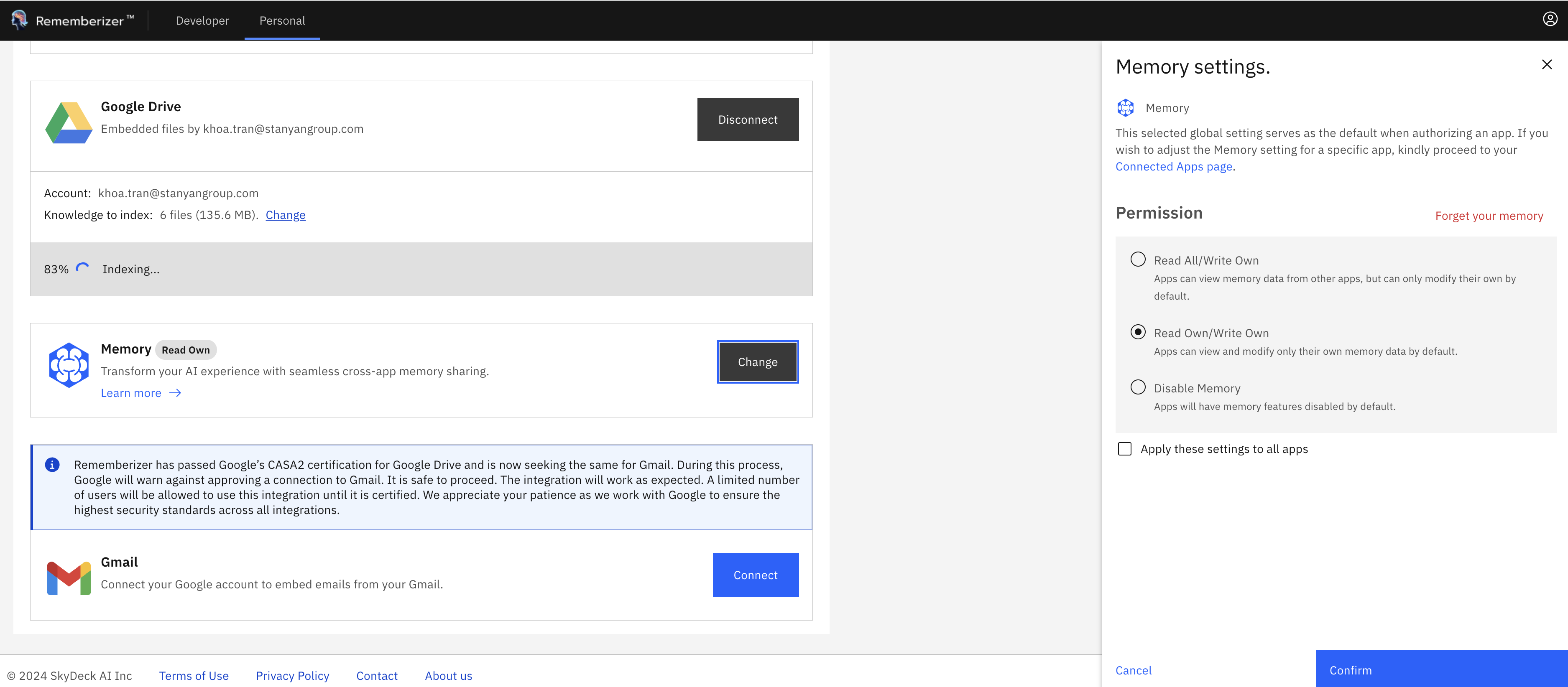 Configurer la mémoire dans la page de connaissances