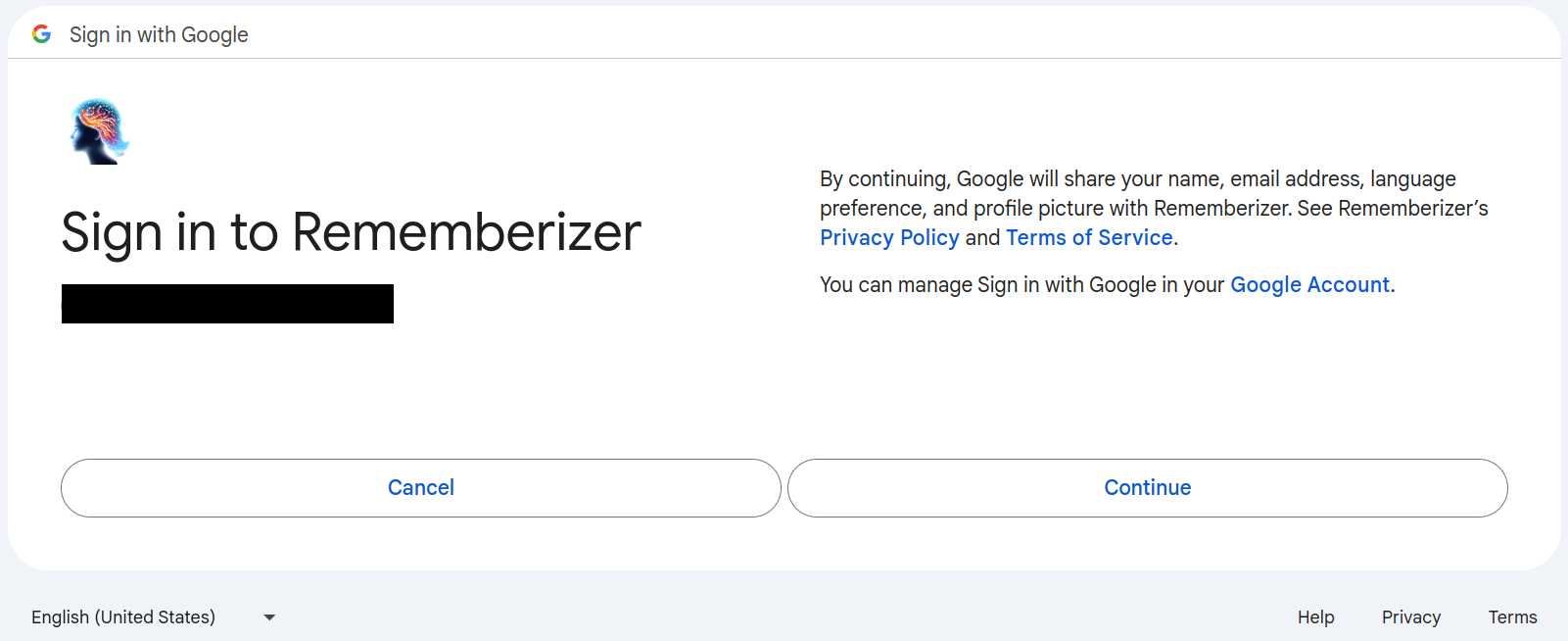 Écran de vérification de l'application Google