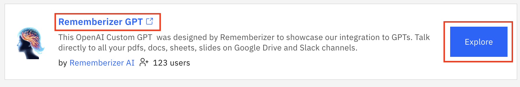 Nom de l'application et bouton Explorer