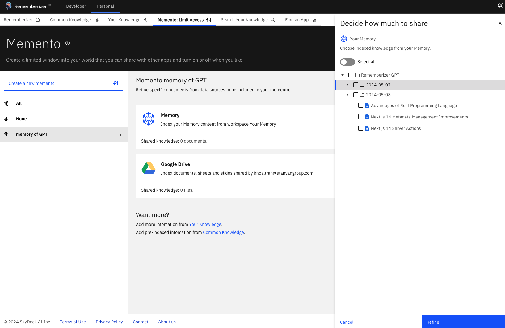 fonctionnalité memento de mémoire